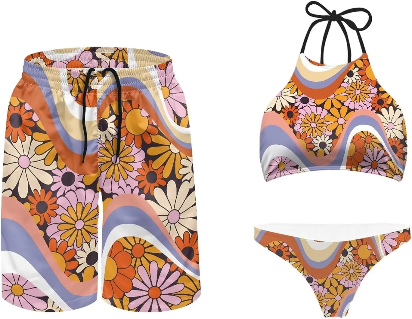 KEIAHUAN Couples Matching Swimsuit Summer Swimwear Women 2 Piece Bikini Set Men Trunk