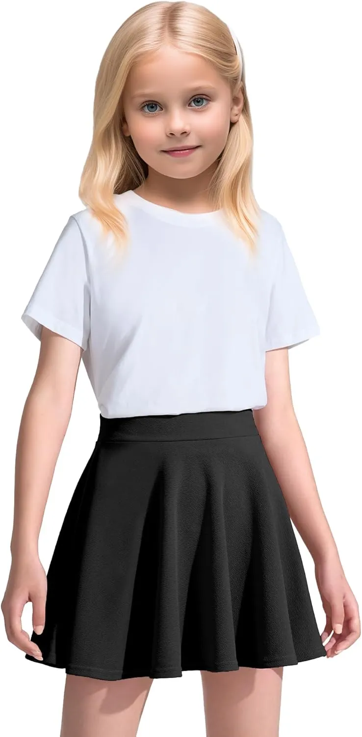 KEREDA Girls Casual Mini High Waist Stretchy Flared Pleated Skater Skirts 5-13 Years