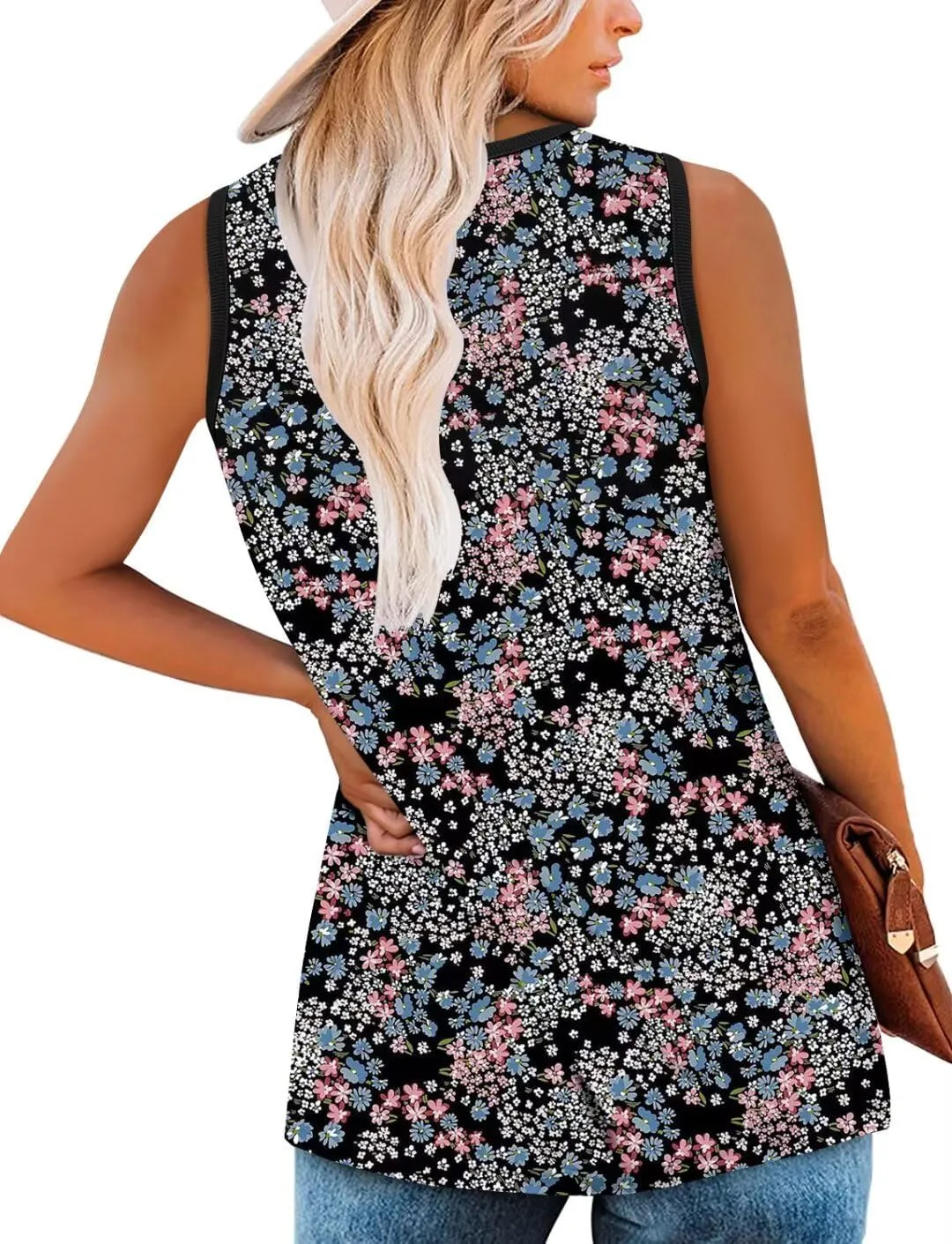 KISSMODA Womens Flora Print Tank Tops Ribbed Summer Shirt Sleeveless Summer Casual Women BlousesS-3XL