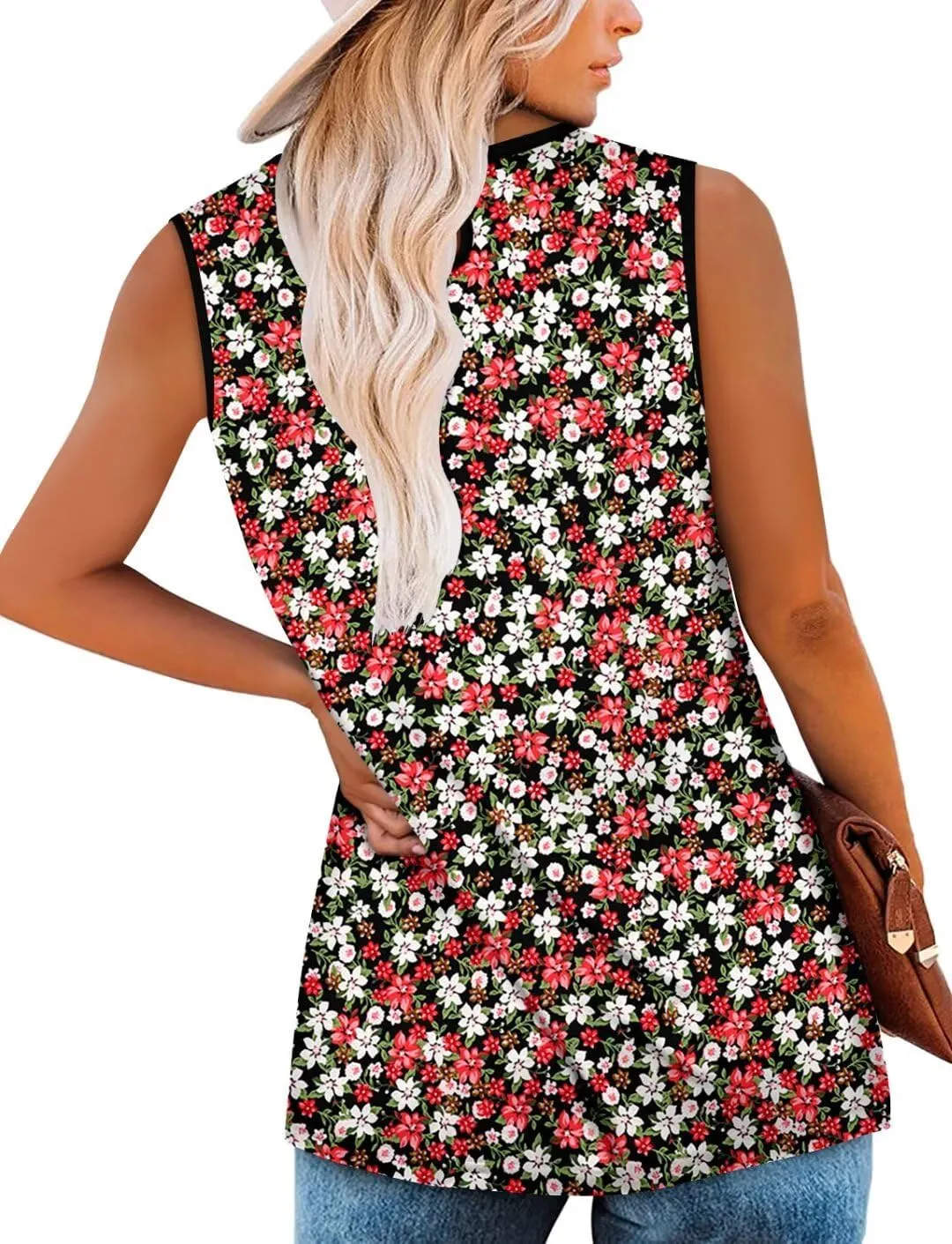 KISSMODA Womens Flora Print Tank Tops Ribbed Summer Shirt Sleeveless Summer Casual Women BlousesS-3XL