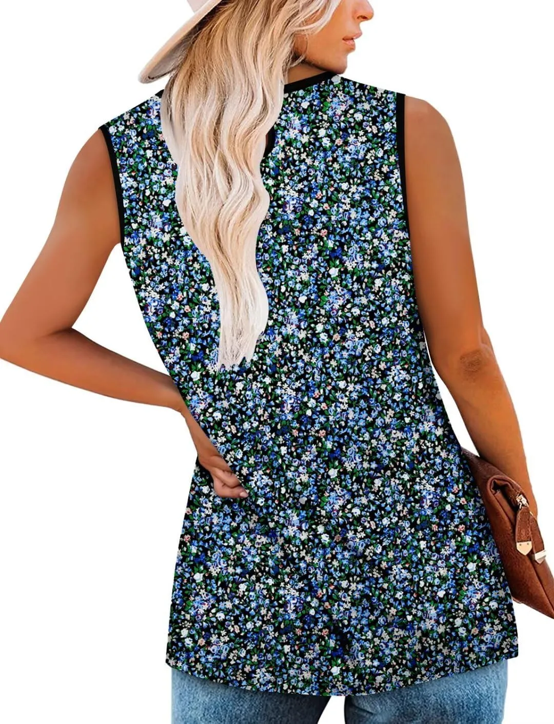 KISSMODA Womens Flora Print Tank Tops Ribbed Summer Shirt Sleeveless Summer Casual Women BlousesS-3XL