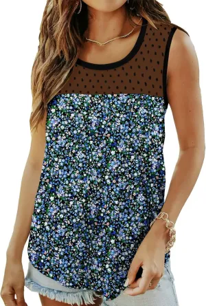 KISSMODA Womens Flora Print Tank Tops Ribbed Summer Shirt Sleeveless Summer Casual Women BlousesS-3XL
