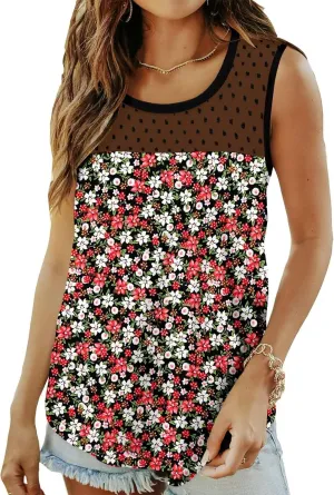 KISSMODA Womens Flora Print Tank Tops Ribbed Summer Shirt Sleeveless Summer Casual Women BlousesS-3XL
