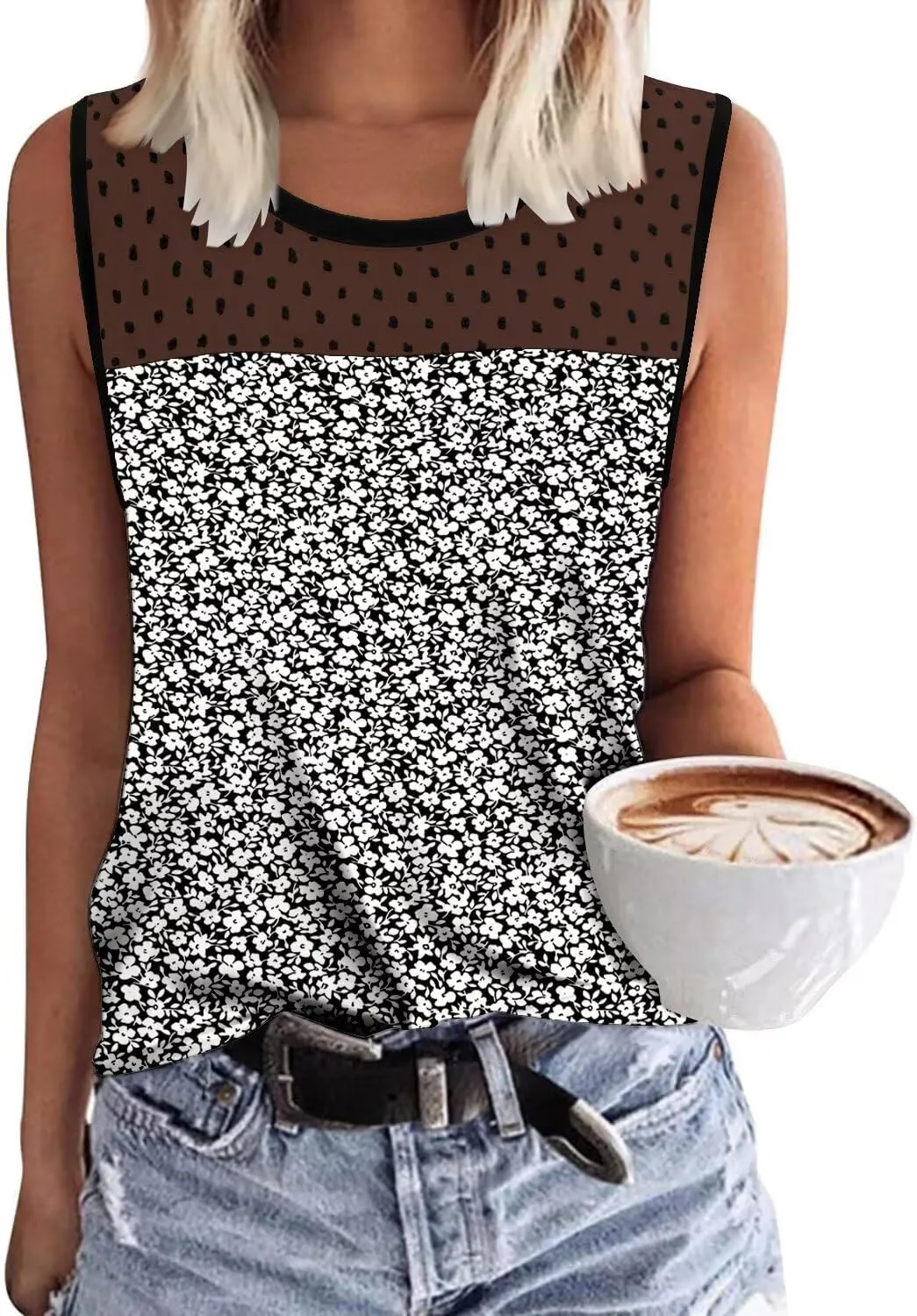 KISSMODA Womens Flora Print Tank Tops Ribbed Summer Shirt Sleeveless Summer Casual Women BlousesS-3XL