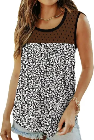 KISSMODA Womens Flora Print Tank Tops Ribbed Summer Shirt Sleeveless Summer Casual Women BlousesS-3XL