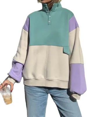 KMBANGI Women Color Block Oversized Sweatshirt Multicolored Long Sleeve 90s Pullover Vintage Loose Hoodies Fall Clothes