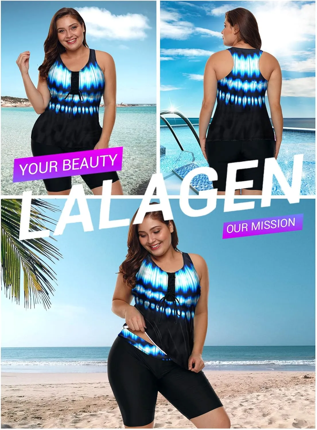 LALAGEN Womens 2025 Plus Size Tankini Swimsuits Rash Guard Capris Athletic Two Piece Swimwear Bathing Suits for Women S-5X