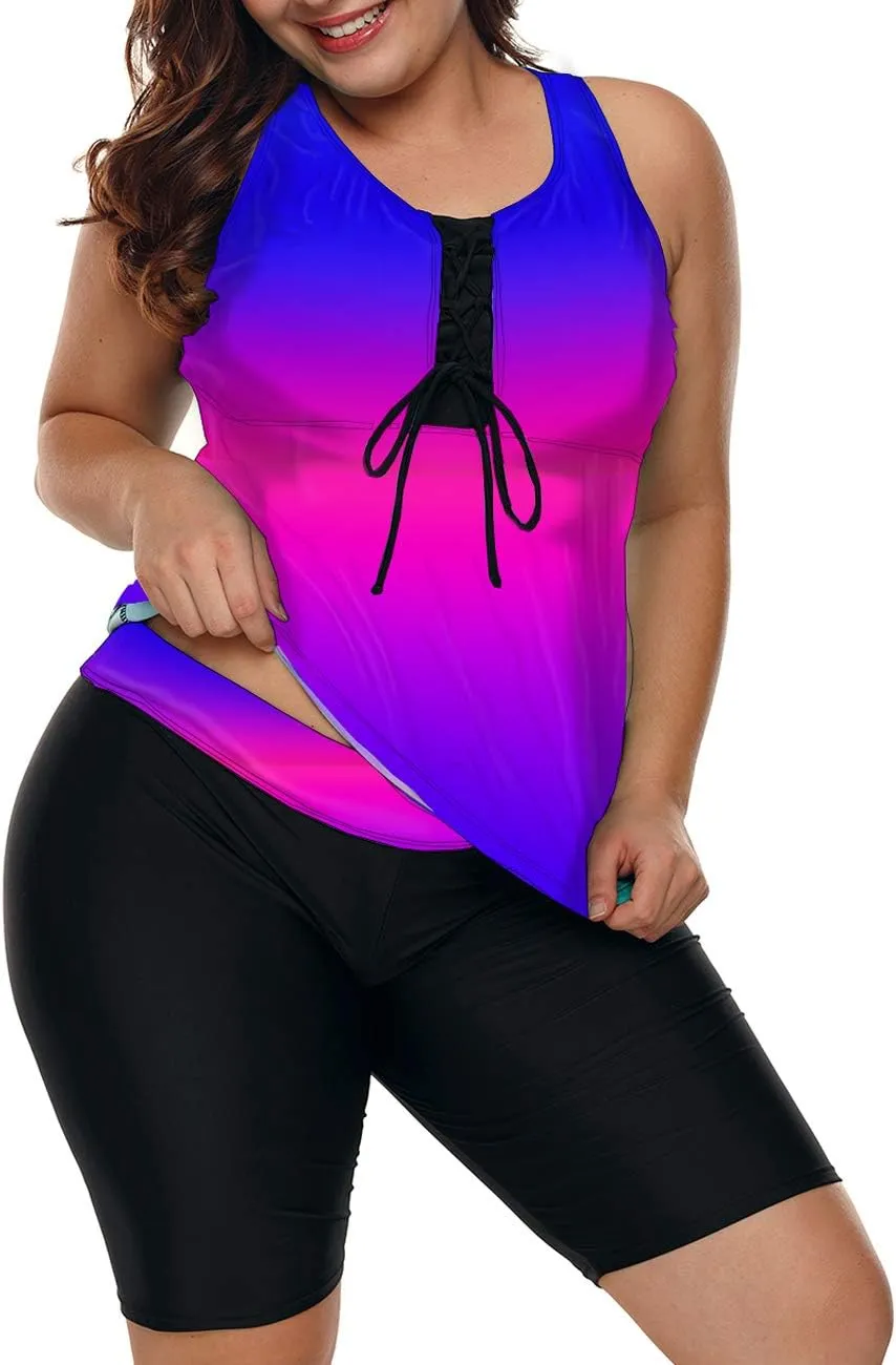 LALAGEN Womens 2025 Plus Size Tankini Swimsuits Rash Guard Capris Athletic Two Piece Swimwear Bathing Suits for Women S-5X