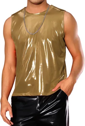 Lars Amadeus Metallic Tank Tops for Men's Holographic Sleeveless T-Shirt Disco Party Shiny Vest