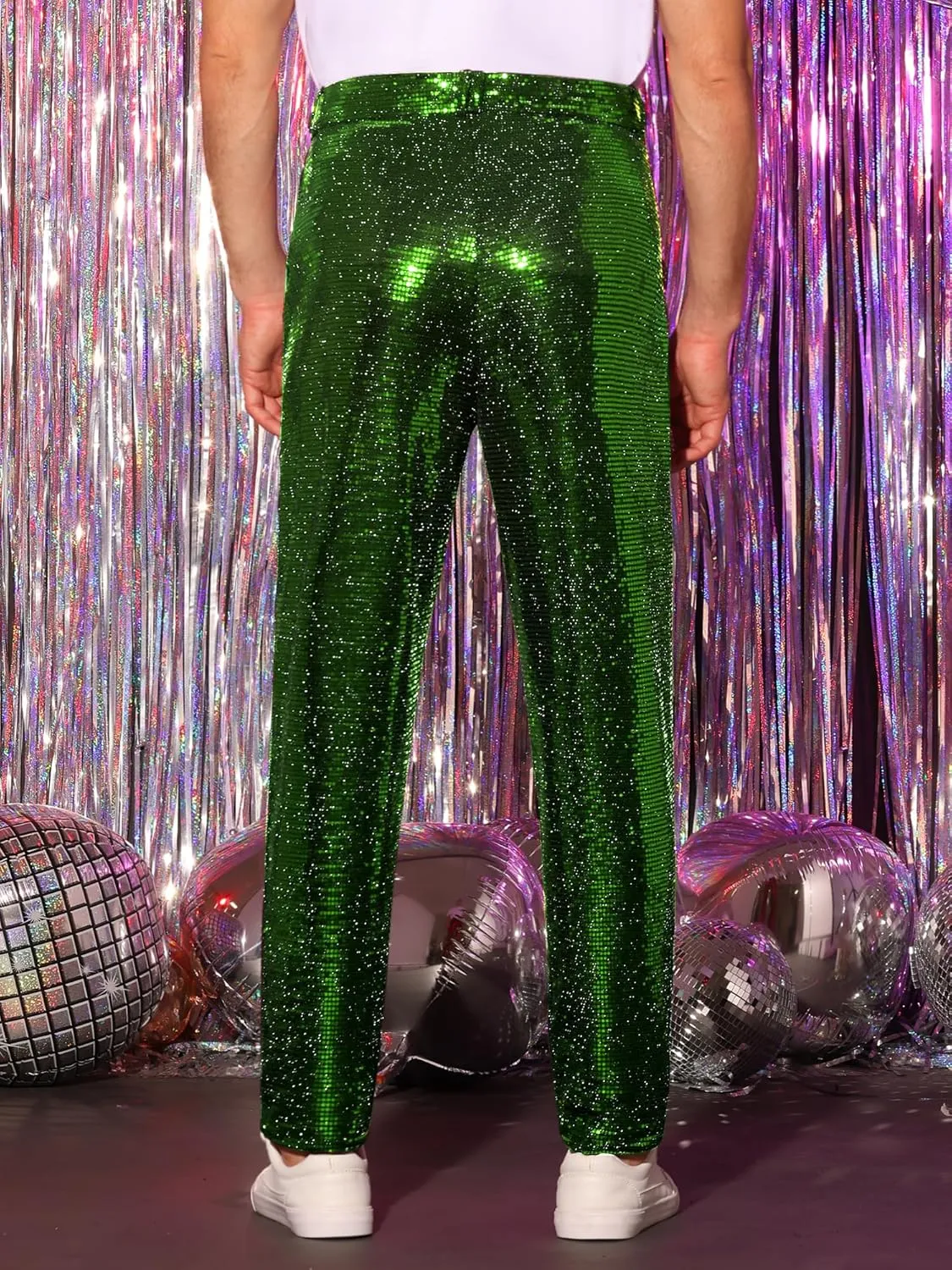 Lars Amadeus Sequins Pants for Men's Party Disco Shiny Sparkly Straight Leg Trousers