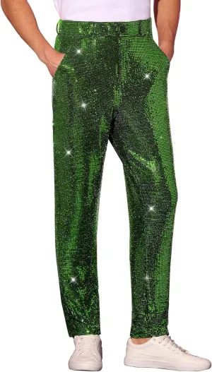 Lars Amadeus Sequins Pants for Men's Party Disco Shiny Sparkly Straight Leg Trousers