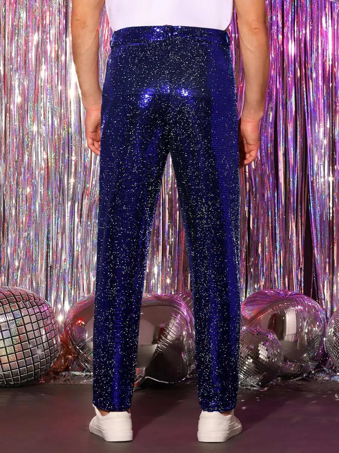 Lars Amadeus Sequins Pants for Men's Party Disco Shiny Sparkly Straight Leg Trousers