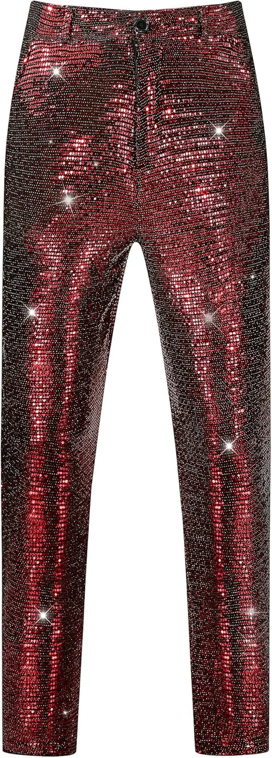 Lars Amadeus Sequins Pants for Men's Party Disco Shiny Sparkly Straight Leg Trousers