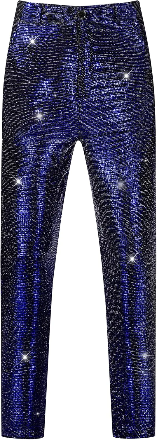 Lars Amadeus Sequins Pants for Men's Party Disco Shiny Sparkly Straight Leg Trousers