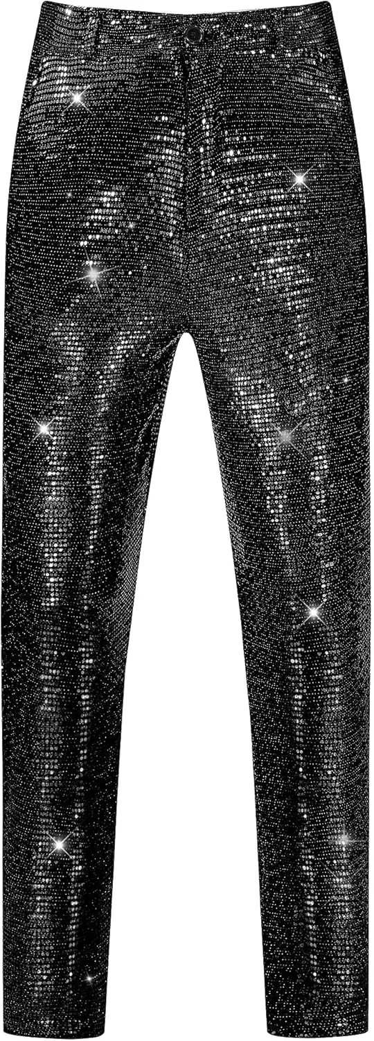 Lars Amadeus Sequins Pants for Men's Party Disco Shiny Sparkly Straight Leg Trousers