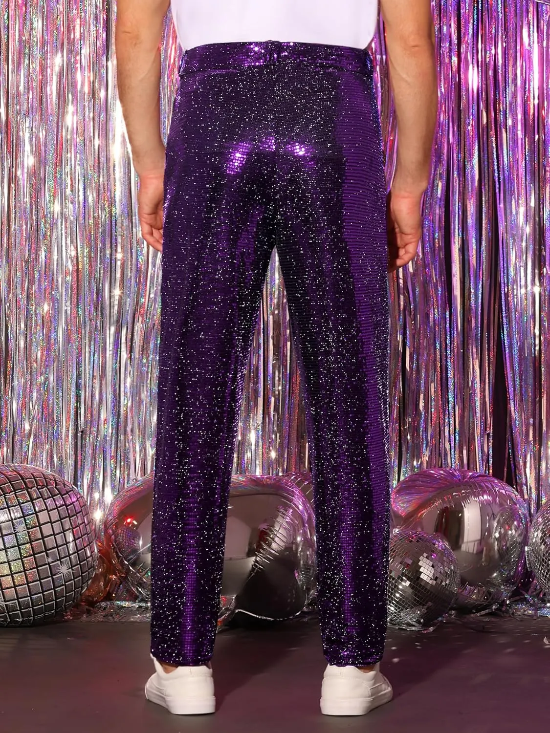 Lars Amadeus Sequins Pants for Men's Party Disco Shiny Sparkly Straight Leg Trousers