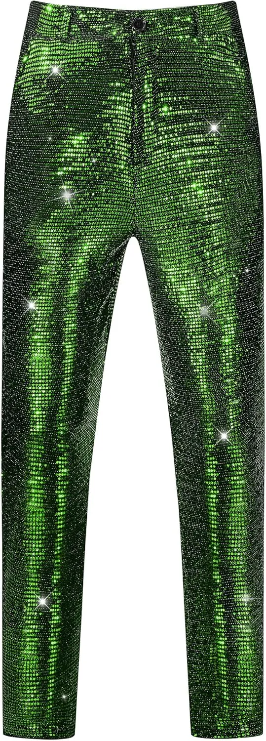 Lars Amadeus Sequins Pants for Men's Party Disco Shiny Sparkly Straight Leg Trousers