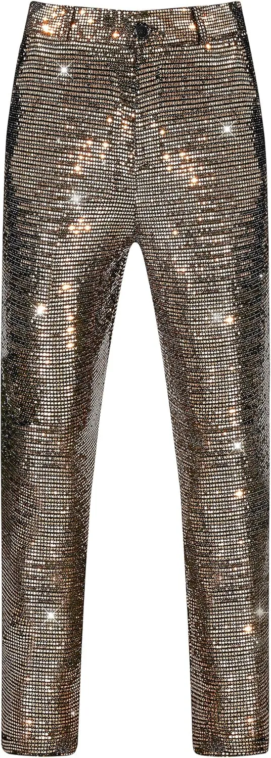 Lars Amadeus Sequins Pants for Men's Party Disco Shiny Sparkly Straight Leg Trousers