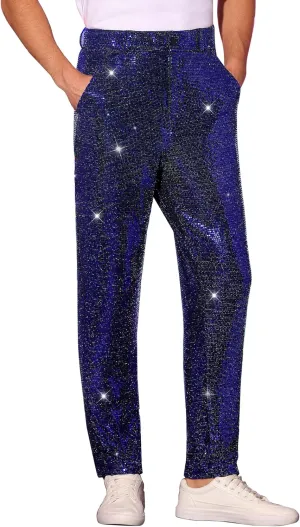 Lars Amadeus Sequins Pants for Men's Party Disco Shiny Sparkly Straight Leg Trousers