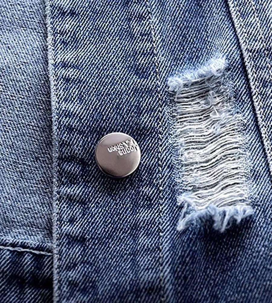 Lazutom Women's Beading Pearls Sleeveless Denim Vest Jean Waistcoat Jacket