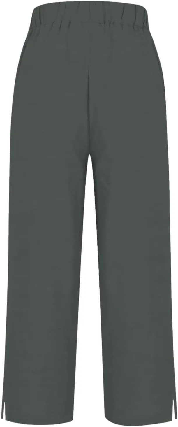 Leggings for Women Solid Elastic Pants Long Drawstring Linen Women Waist Cotton Casual Slit Trouser Legs Pants