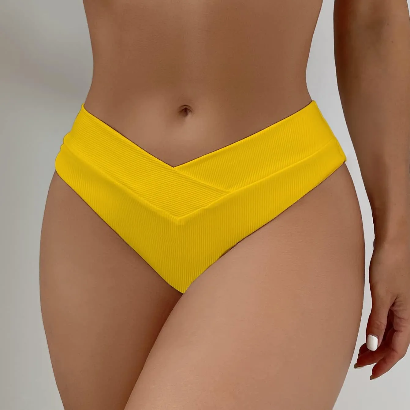 Leoparts Women's V Cut High Waisted Bikini Bottom Ribbed High Cut Cheeky Swimsuit Bathing Suit Bottoms