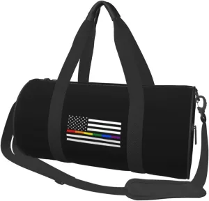 Lgtbq Pride,Rainbow Thin Line Flags Convertible Garment Bag with Shoulder Strap, Carry on Garment Duffel Bag for Men Women - Rolling Foldable for Travel Luggage Bags (Black)