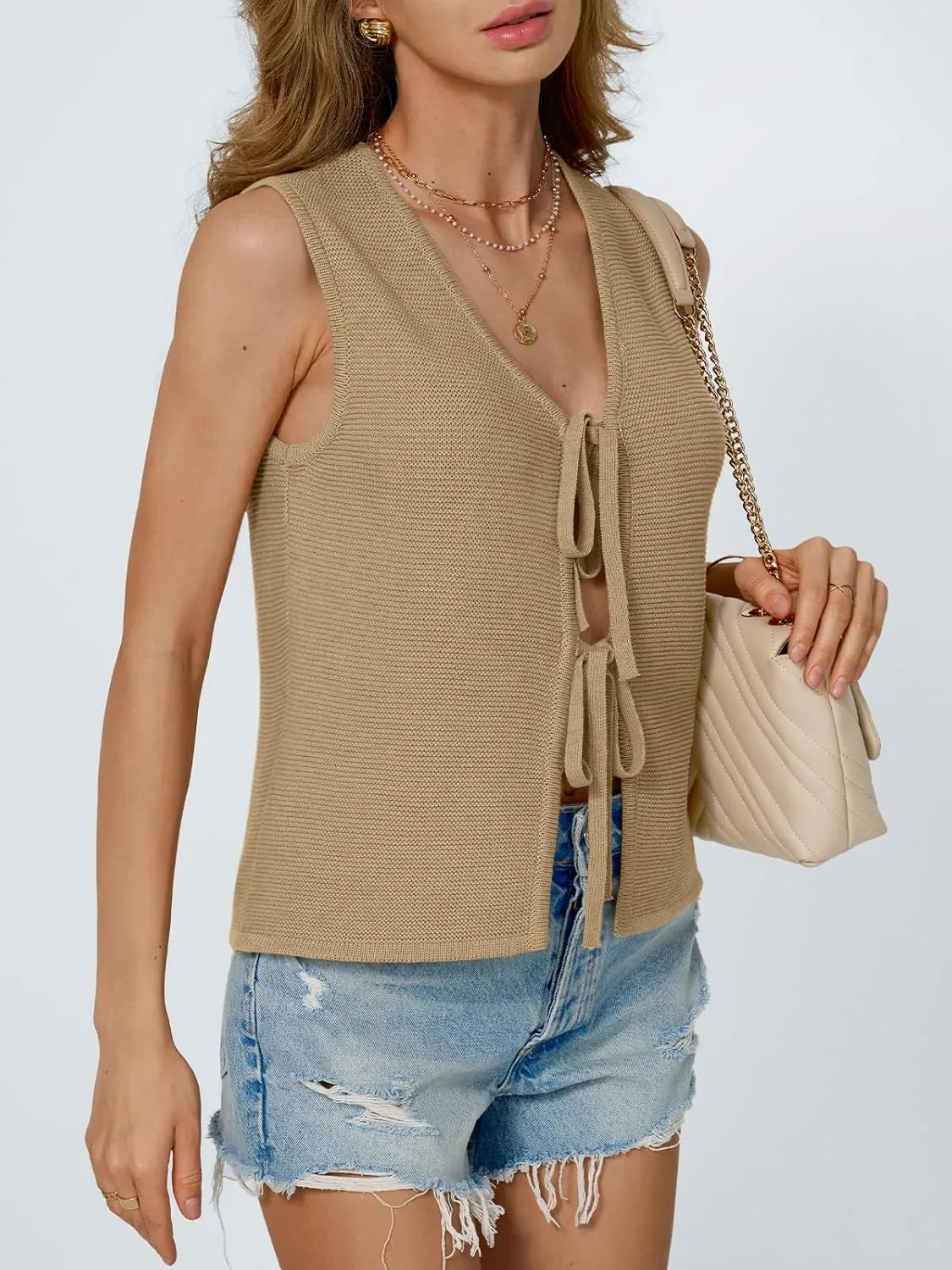 LILLUSORY Womens Crochet Tops Summer Vacation Outfits Beach Fashion 2025 Cute Casual Clothes Spring Tie Front Sweater Vest