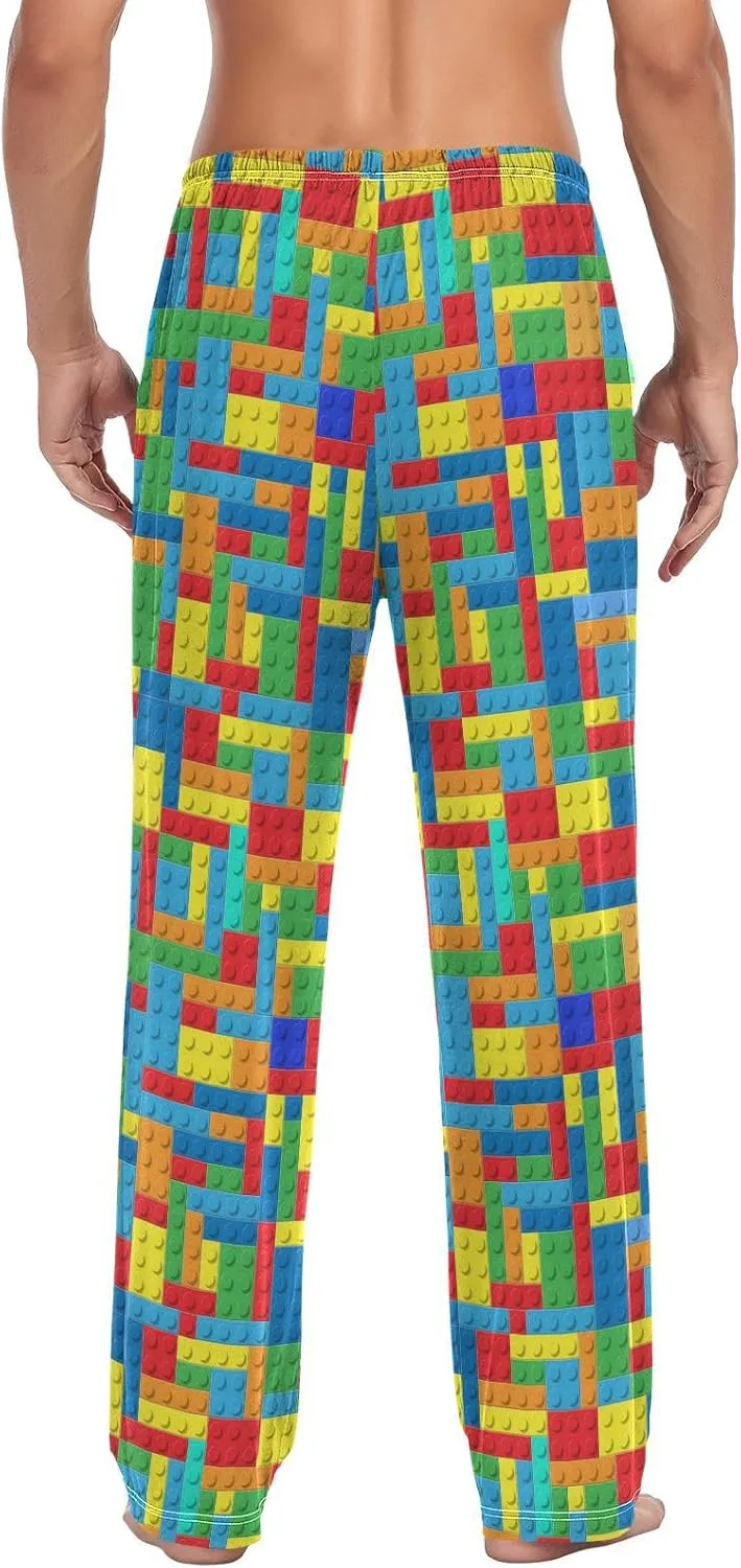Lounge Pajama Pants for Men Building Blocks Men's Sleep Bottoms Pants with Drawstring Sleepwear, S