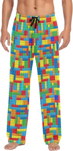Lounge Pajama Pants for Men Building Blocks Men's Sleep Bottoms Pants with Drawstring Sleepwear, S