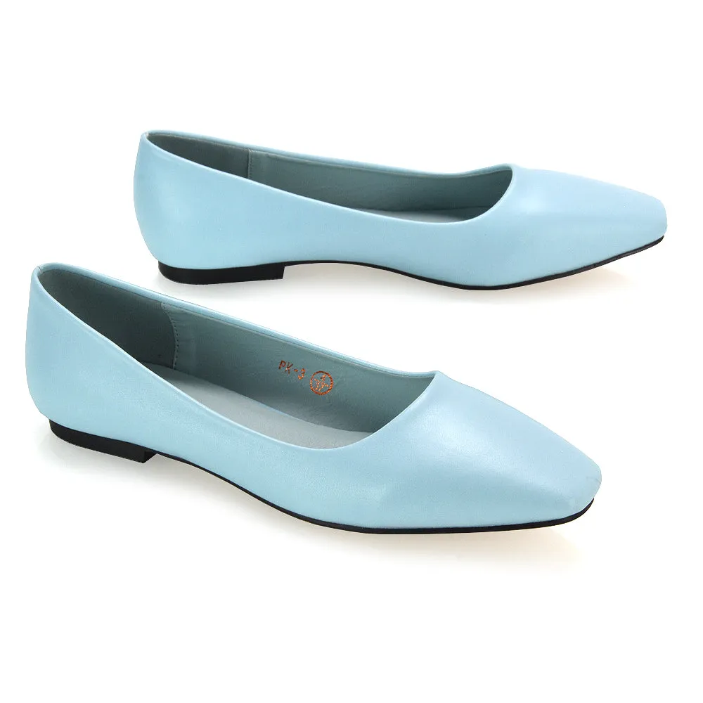 Maci Square Toe Slip on Flat Heel Ballerina Pumps in Black Patent