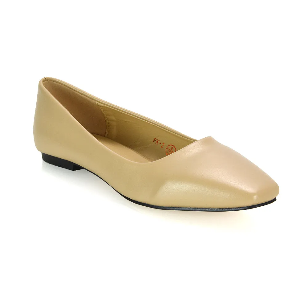 Maci Square Toe Slip on Flat Heel Ballerina Pumps in Black Patent