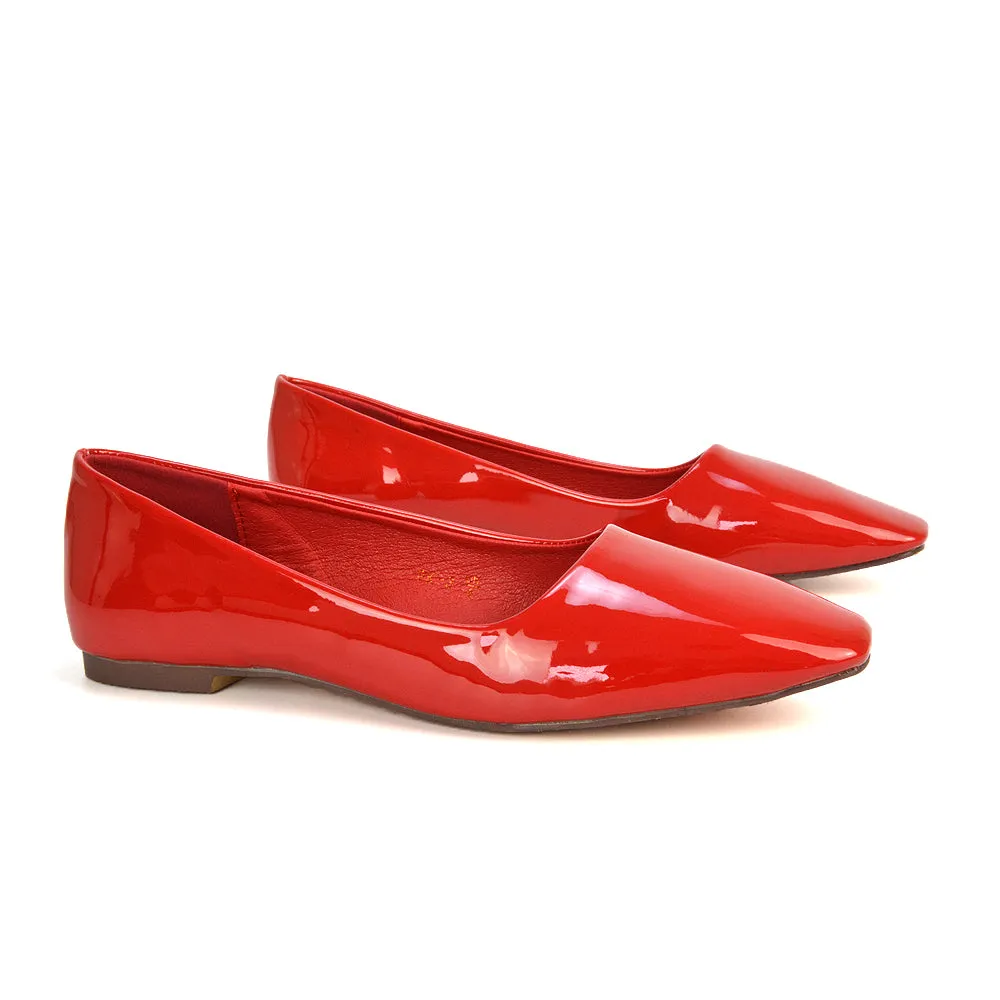 Maci Square Toe Slip on Flat Heel Ballerina Pumps in Black Patent