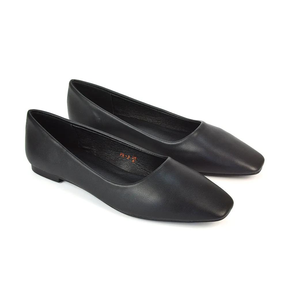 Maci Square Toe Slip on Flat Heel Ballerina Pumps in Black Patent