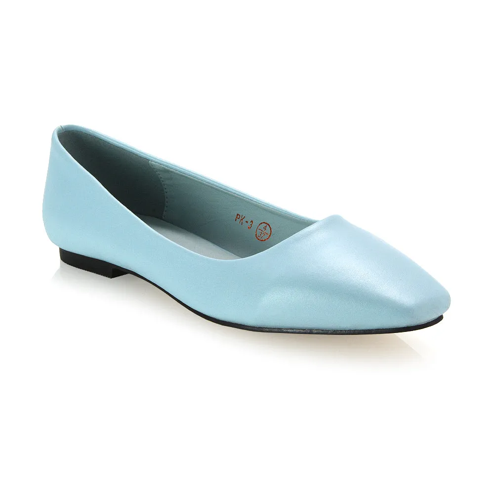 Maci Square Toe Slip on Flat Heel Ballerina Pumps in Black Patent