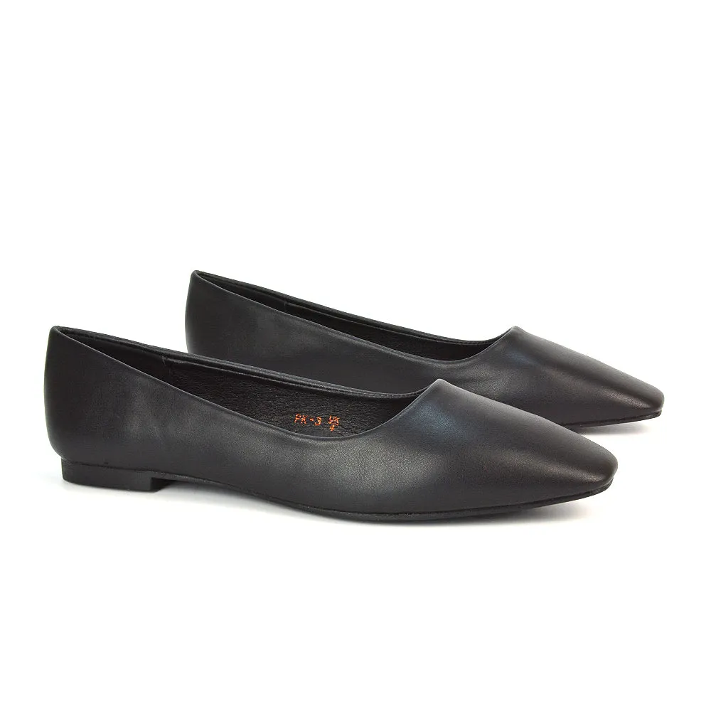 Maci Square Toe Slip on Flat Heel Ballerina Pumps in Black Patent