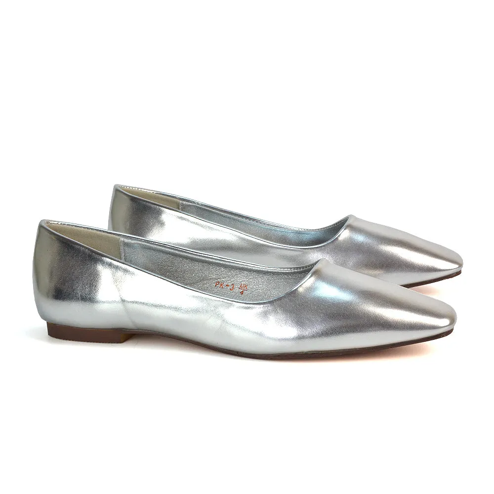 Maci Square Toe Slip on Flat Heel Ballerina Pumps in Black Patent