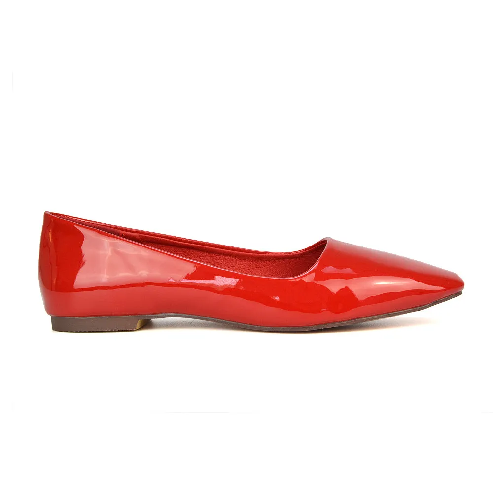 Maci Square Toe Slip on Flat Heel Ballerina Pumps in Black Patent