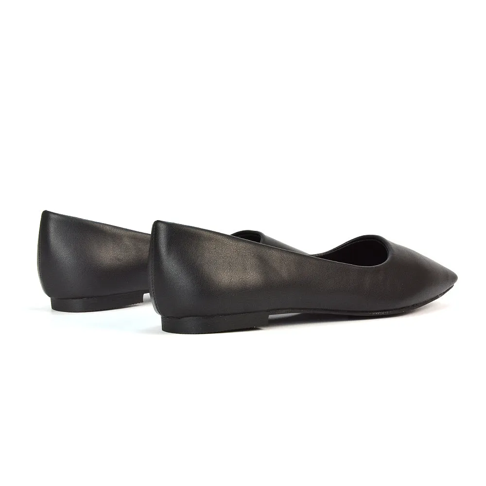 Maci Square Toe Slip on Flat Heel Ballerina Pumps in Black Patent