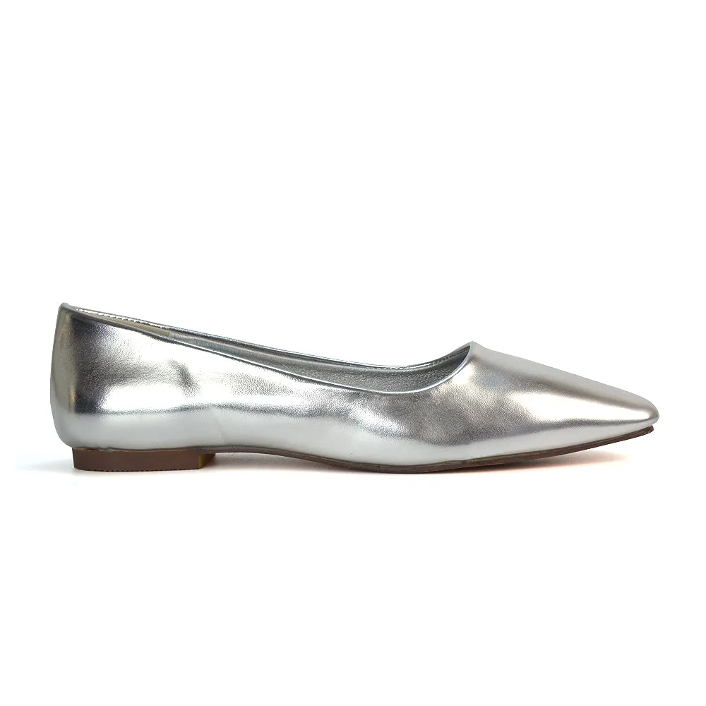 Maci Square Toe Slip on Flat Heel Ballerina Pumps in Black Patent
