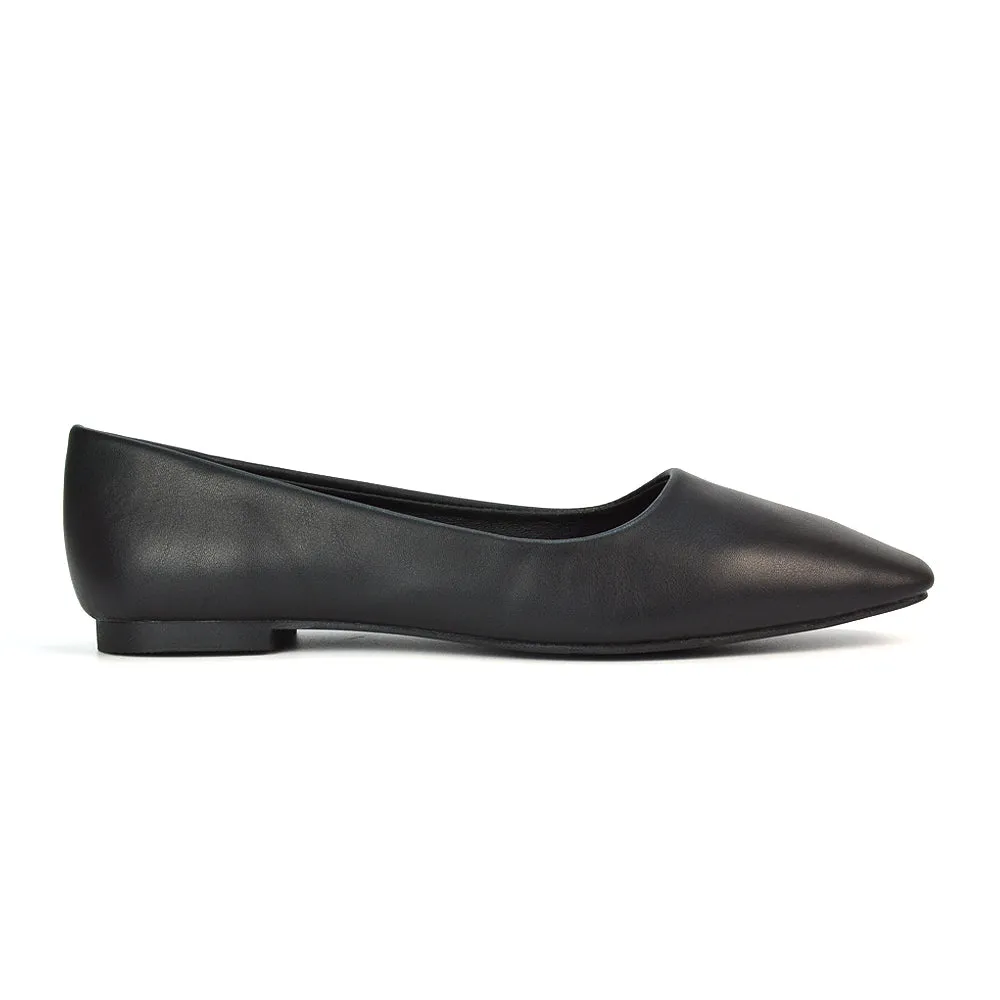 Maci Square Toe Slip on Flat Heel Ballerina Pumps in Black Patent