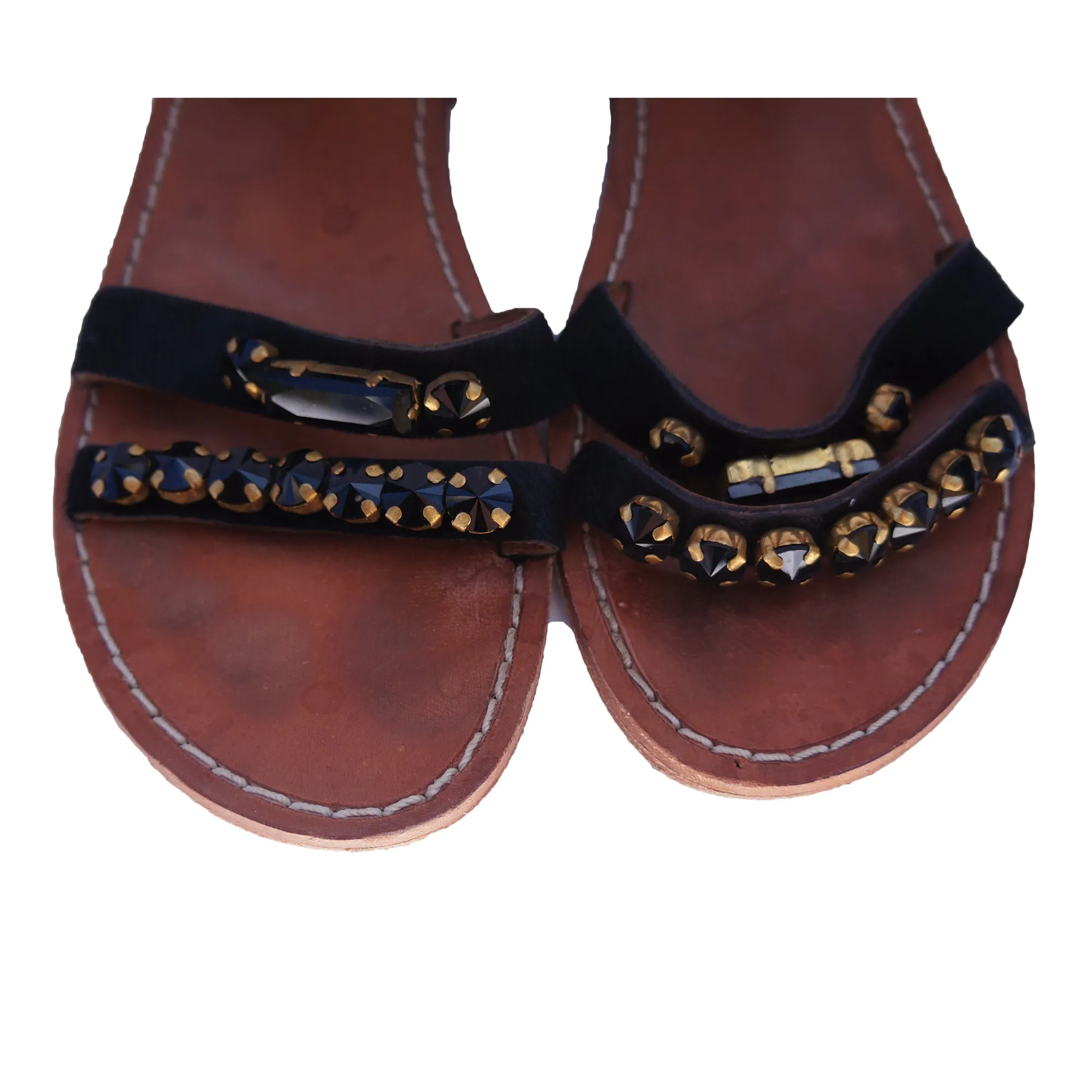 MARNI CRYSTAL FLAT LEATHER AND PONYHAIR SANDAL