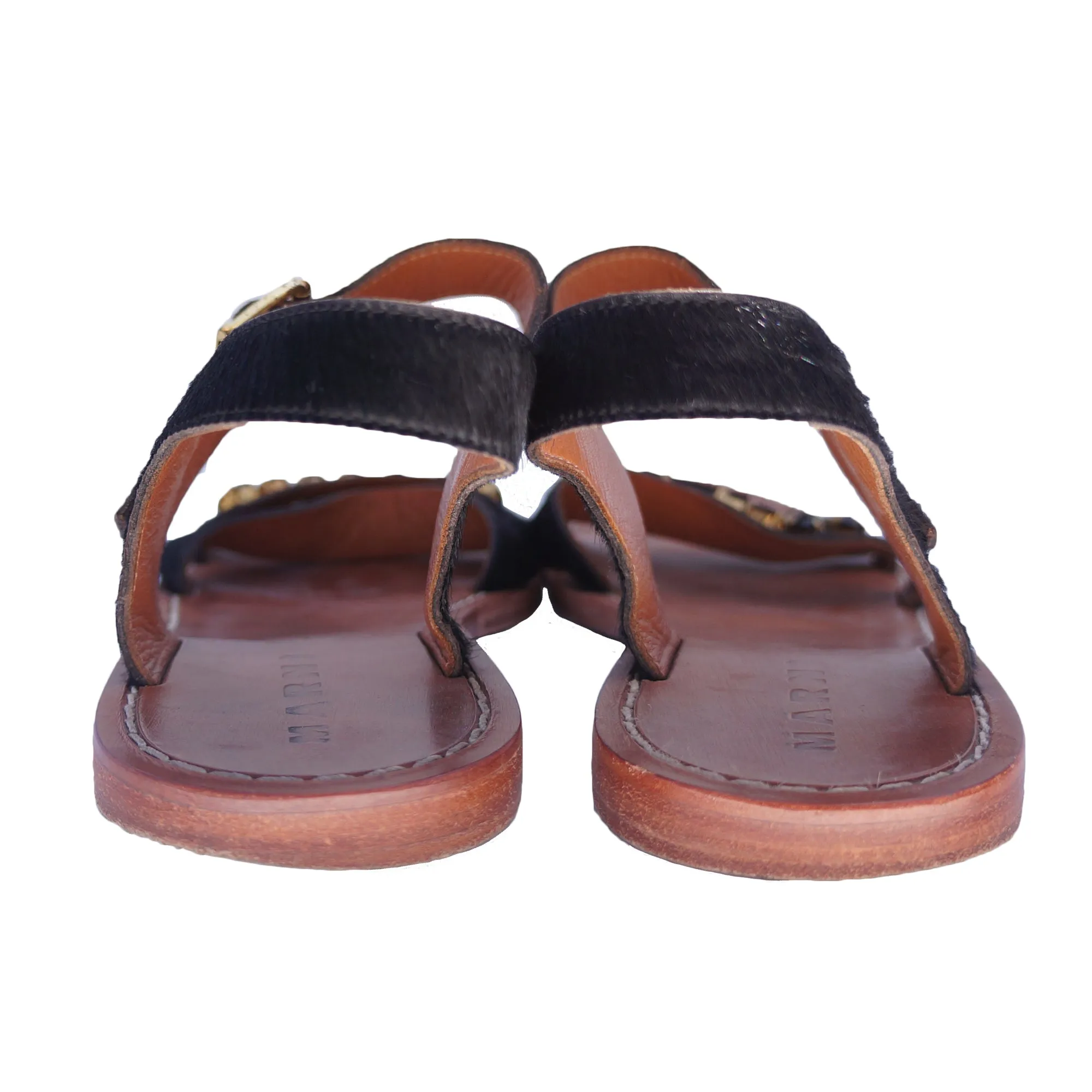 MARNI CRYSTAL FLAT LEATHER AND PONYHAIR SANDAL