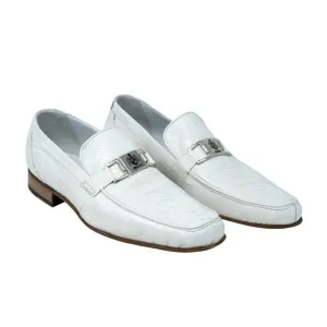 Mauri 3042 Royalty Men's Designer Shoes White Exotic Ostrich Dress Loafers (MAS5106)