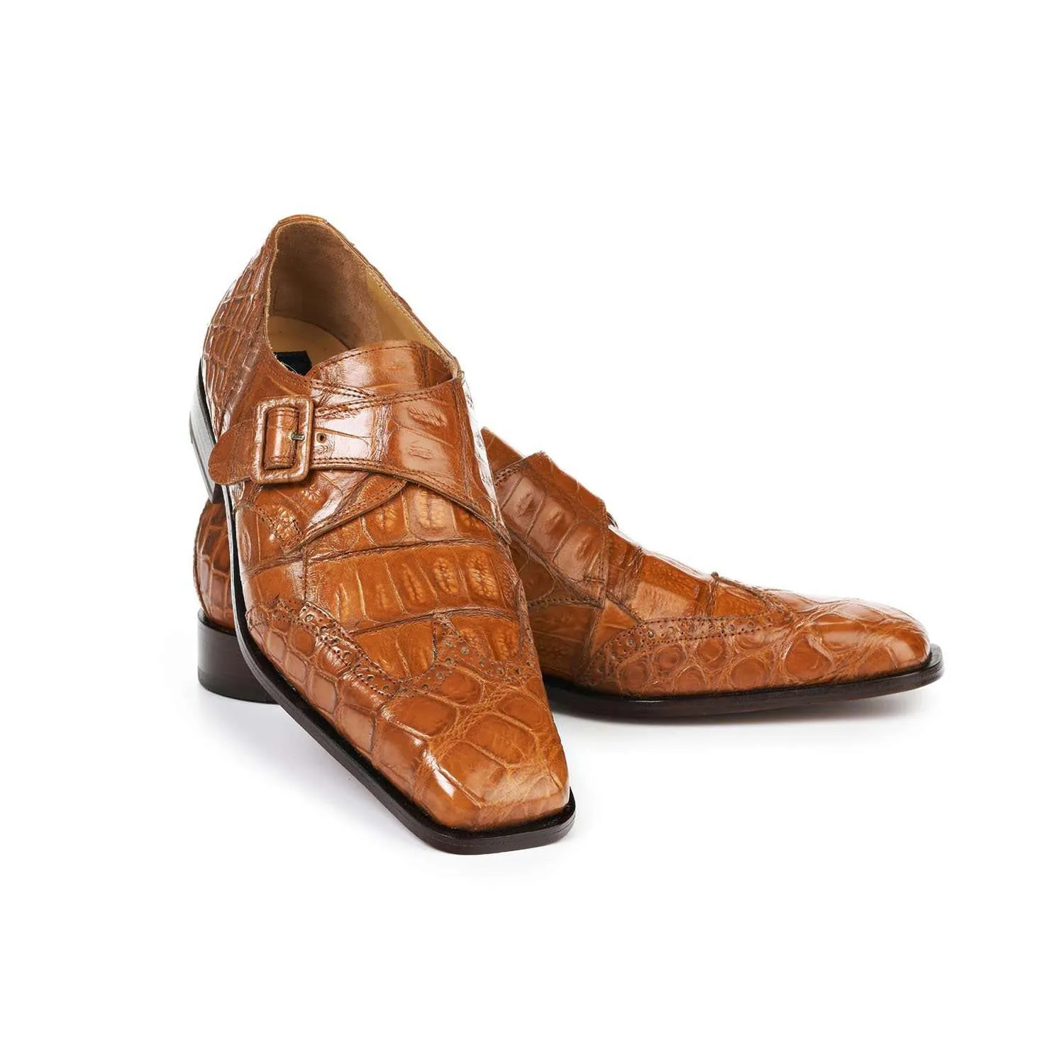 Mauri 4913 Preacher Men's Designer Shoes Cognac Body Alligator and Baby Crocodile Loafers (MA5006)