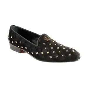Mauri Grazia Men's Designer Shoes Black Crystalized Velvet Loafers 3063 (MAO1015)