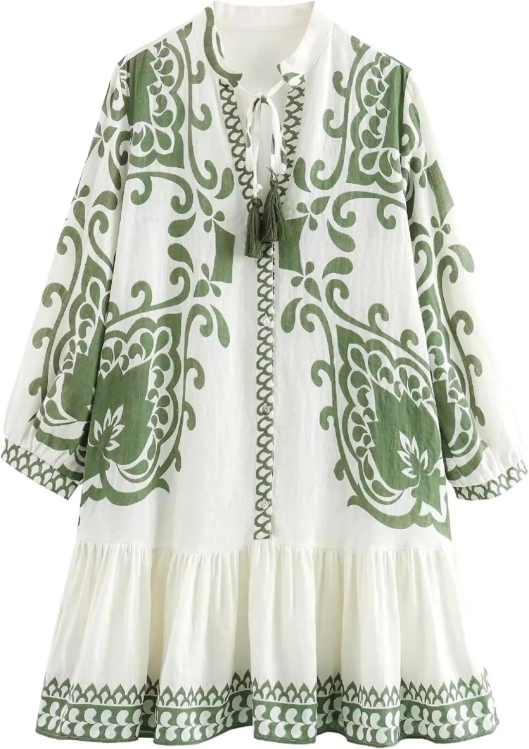 Melliflo Women's Bohemian Dress Casual Vacation Long Sleeve V Neck Dresses Summer Spring Floral Print Mini Dress