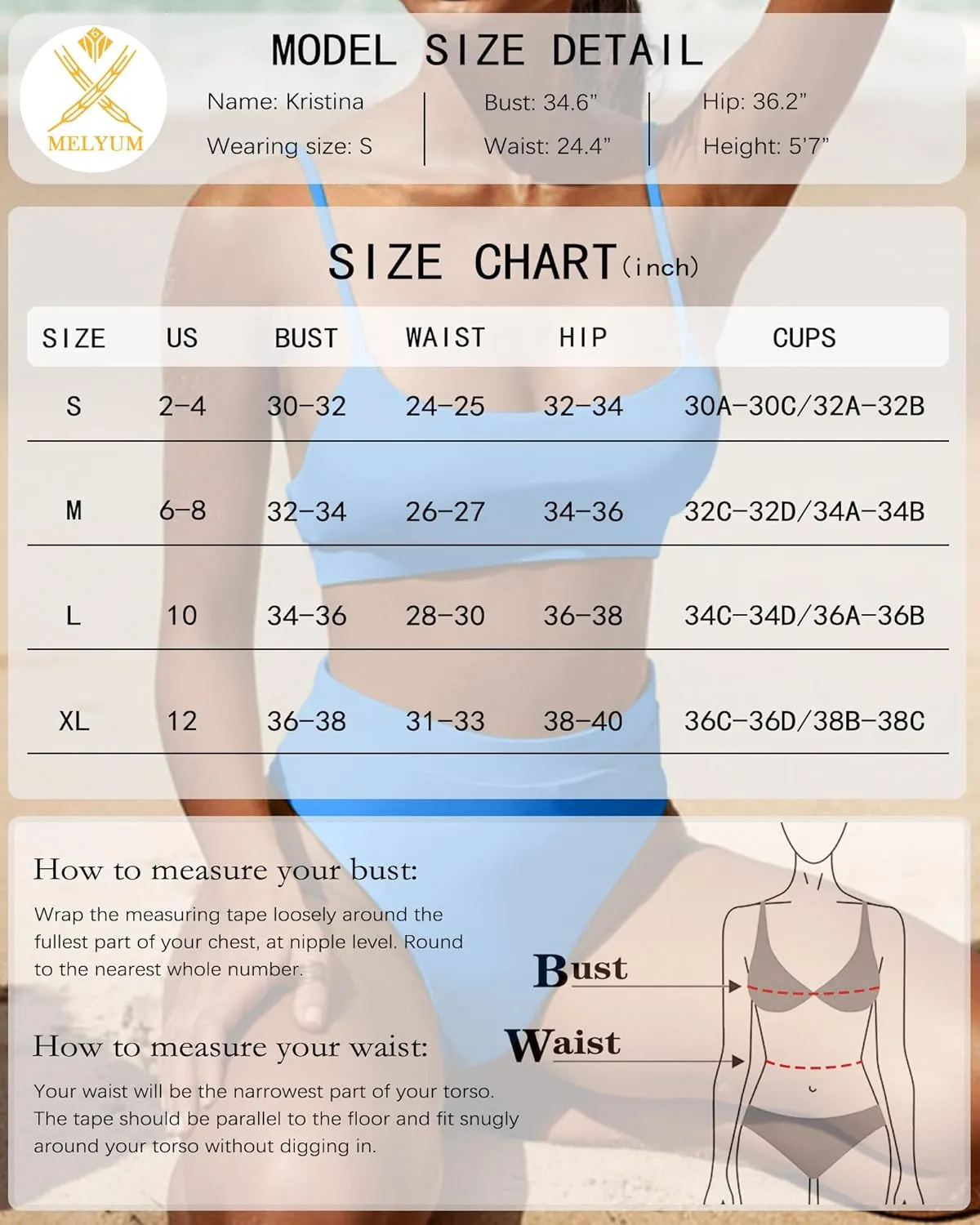 MELYUM High Waisted Bikini Sets for Women Two Piece Swimsuit Tummy Control Bathing Suit Cheeky Bottoms Push Up Top