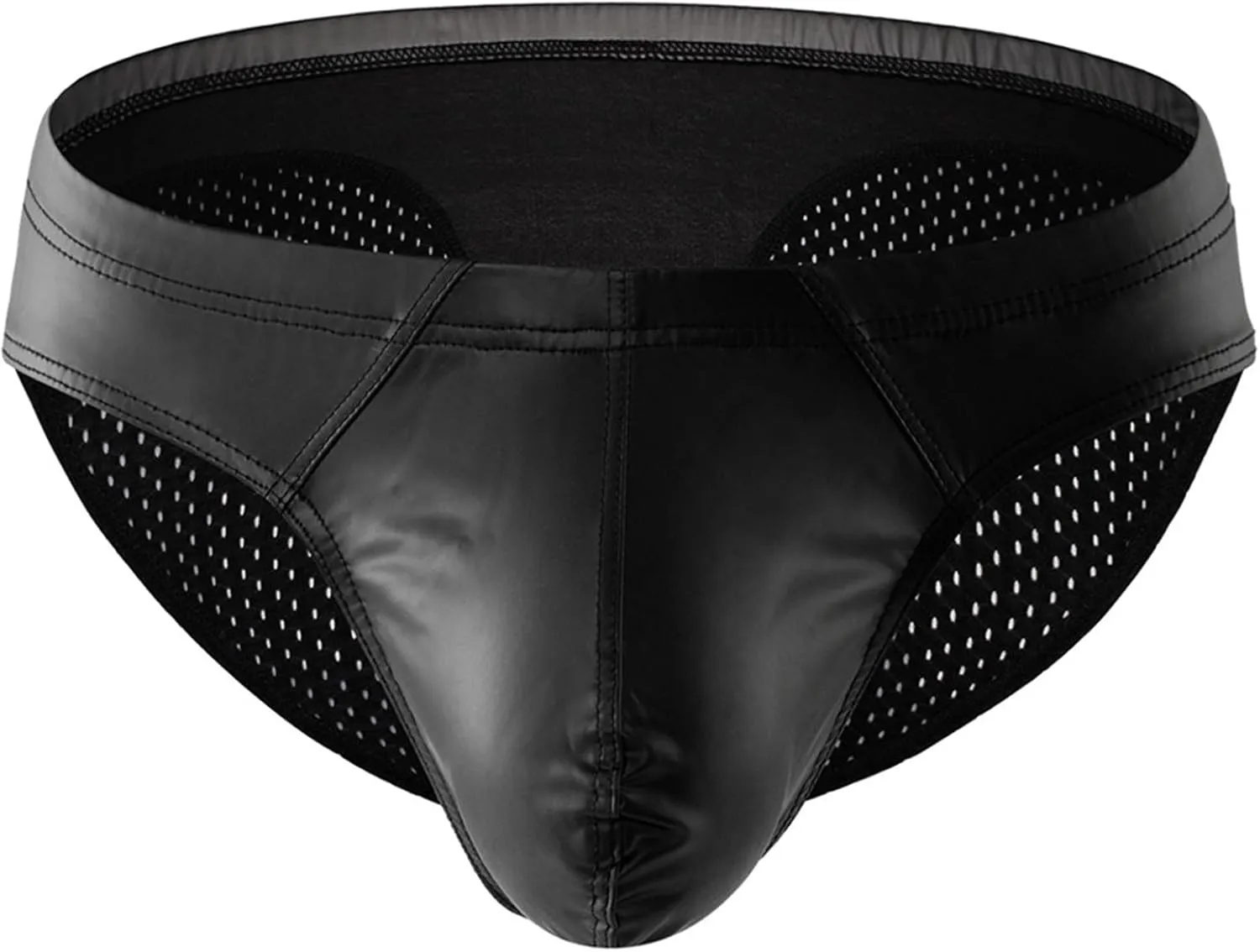Men's Briefs Imitation Leather Low Fanny Pack Hip Briefs Sexy Underwear Color Bump Design Breathable Panties