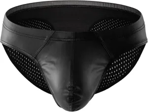 Men's Briefs Imitation Leather Low Fanny Pack Hip Briefs Sexy Underwear Color Bump Design Breathable Panties